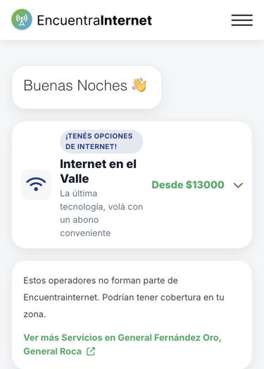 Pantalla de la app: otra oferta de internet en tu zona